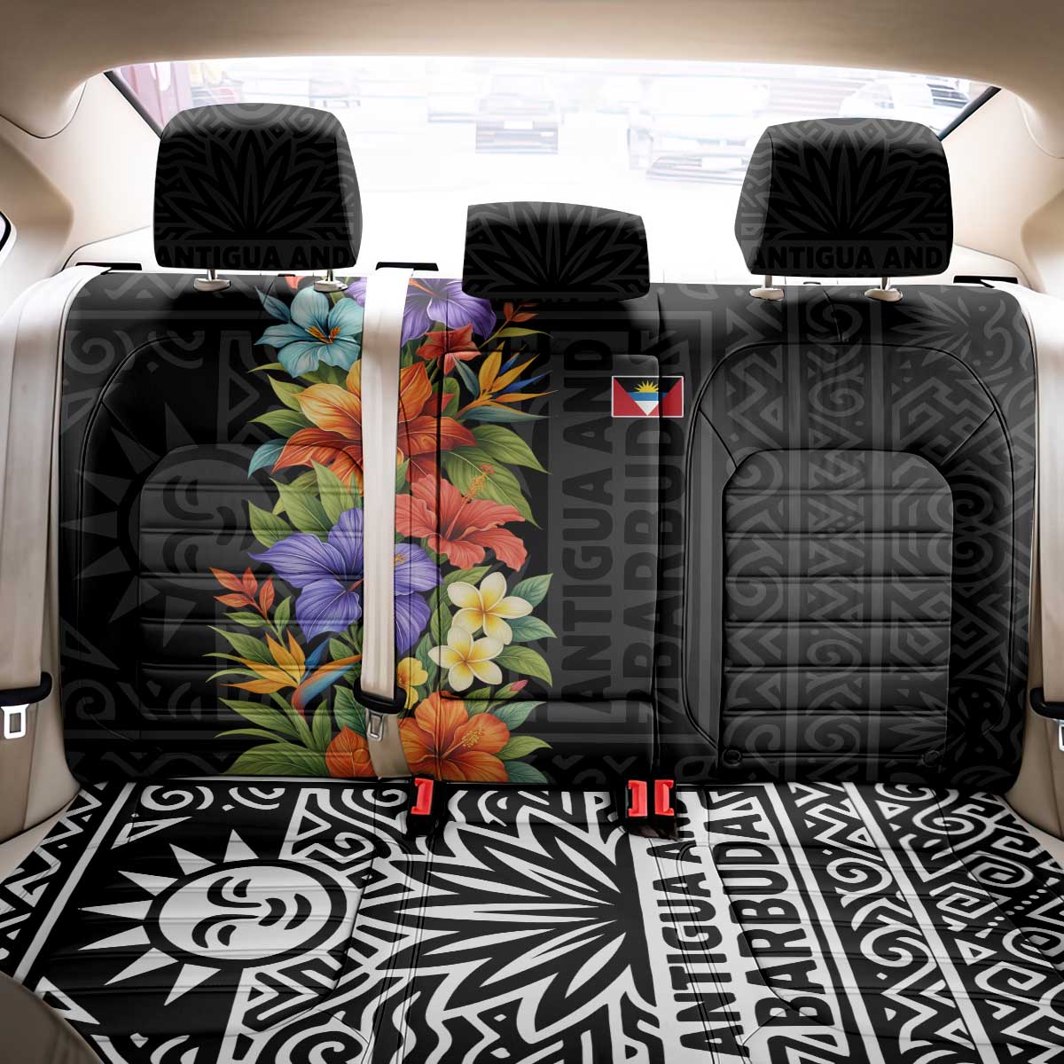 Antigua and Barbuda Floral Back Car Seat Cover with Tropical Hibiscus with National Flag - Wonder Print Shop