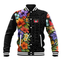 Antigua and Barbuda Floral Baseball Jacket with Tropical Hibiscus with National Flag - Wonder Print Shop