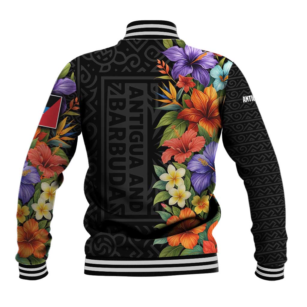 Antigua and Barbuda Floral Baseball Jacket with Tropical Hibiscus with National Flag - Wonder Print Shop