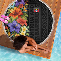 Antigua and Barbuda Floral Beach Blanket with Tropical Hibiscus with National Flag - Wonder Print Shop