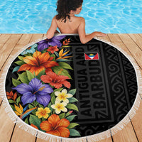 Antigua and Barbuda Floral Beach Blanket with Tropical Hibiscus with National Flag - Wonder Print Shop