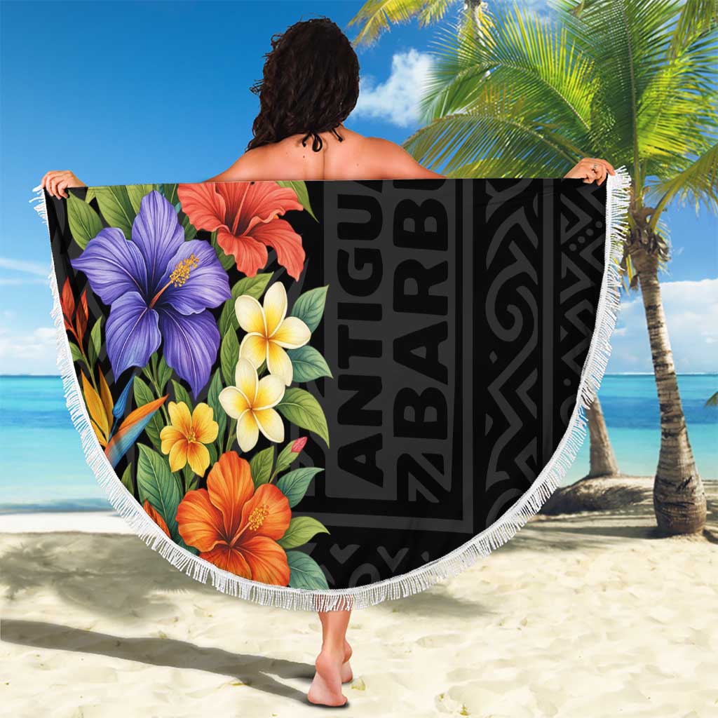 Antigua and Barbuda Floral Beach Blanket with Tropical Hibiscus with National Flag - Wonder Print Shop