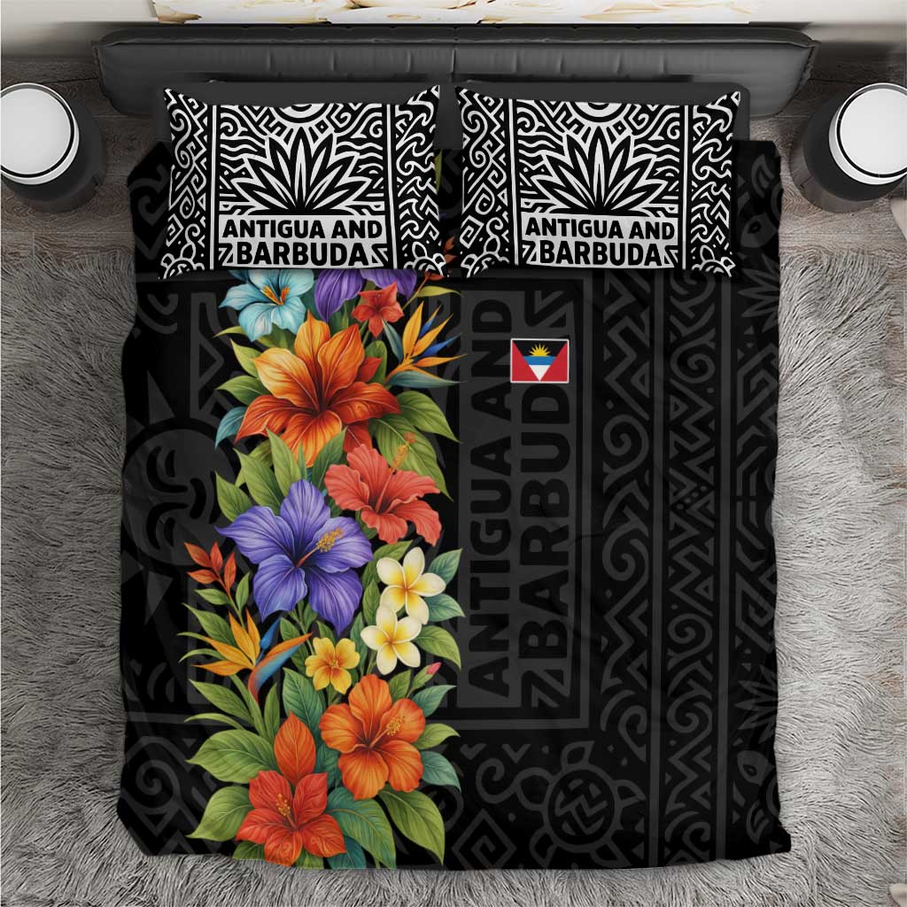 Antigua and Barbuda Floral Bedding Set with Tropical Hibiscus with National Flag - Wonder Print Shop