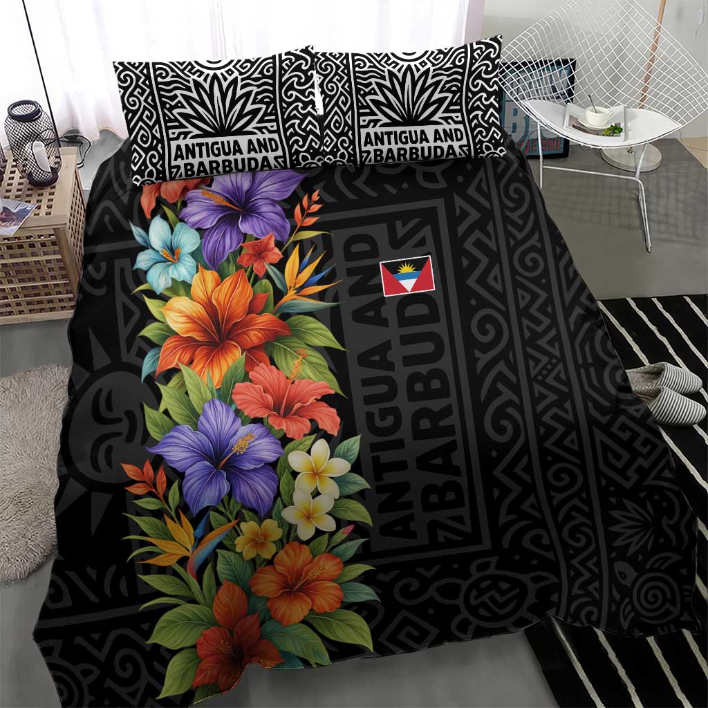 Antigua and Barbuda Floral Bedding Set with Tropical Hibiscus with National Flag - Wonder Print Shop