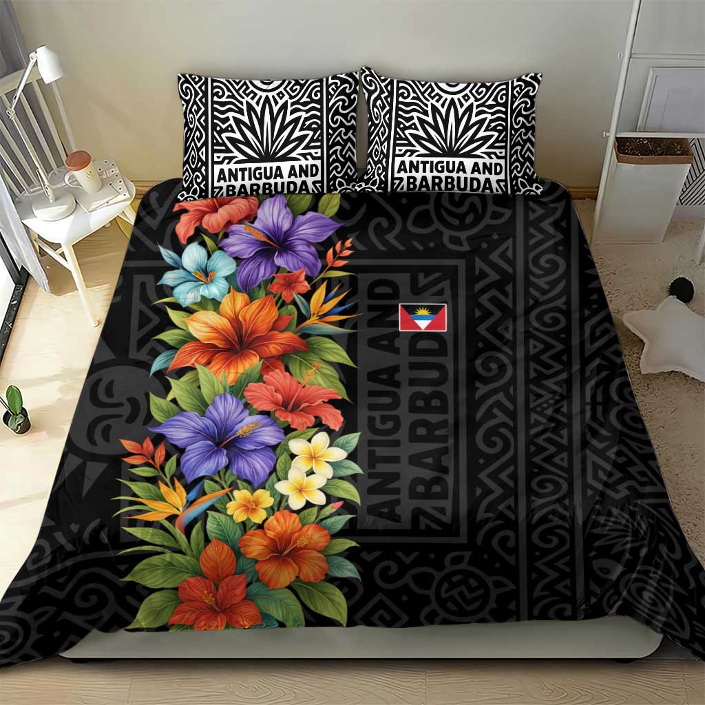 Antigua and Barbuda Floral Bedding Set with Tropical Hibiscus with National Flag - Wonder Print Shop