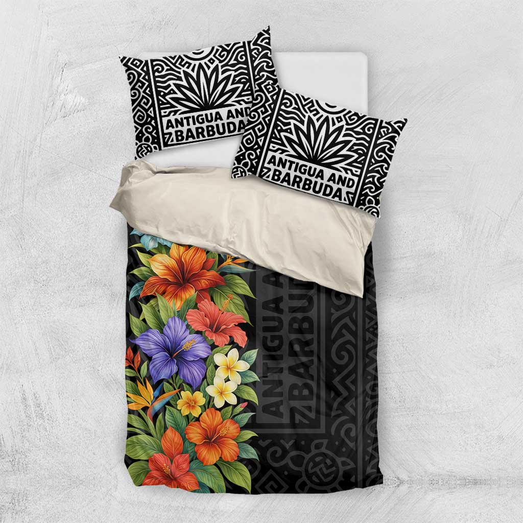 Antigua and Barbuda Floral Bedding Set with Tropical Hibiscus with National Flag - Wonder Print Shop