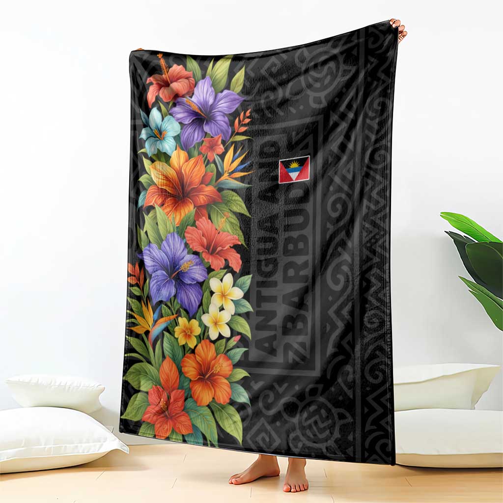 Antigua and Barbuda Floral Blanket with Tropical Hibiscus with National Flag - Wonder Print Shop