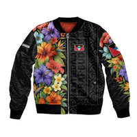 Antigua and Barbuda Floral Bomber Jacket with Tropical Hibiscus with National Flag - Wonder Print Shop