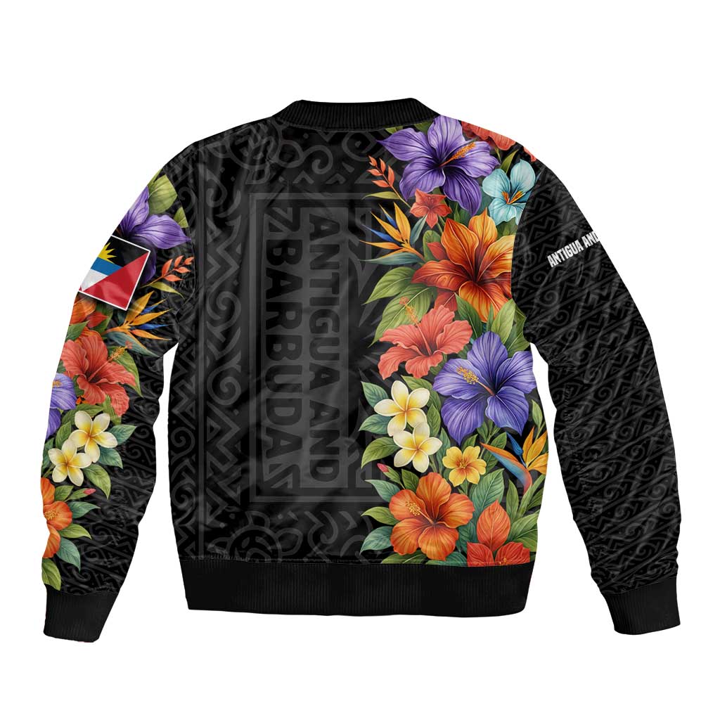 Antigua and Barbuda Floral Bomber Jacket with Tropical Hibiscus with National Flag - Wonder Print Shop