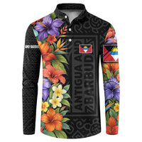 Antigua and Barbuda Floral Button Sweatshirt with Tropical Hibiscus with National Flag - Wonder Print Shop