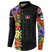 Antigua and Barbuda Floral Button Sweatshirt with Tropical Hibiscus with National Flag - Wonder Print Shop