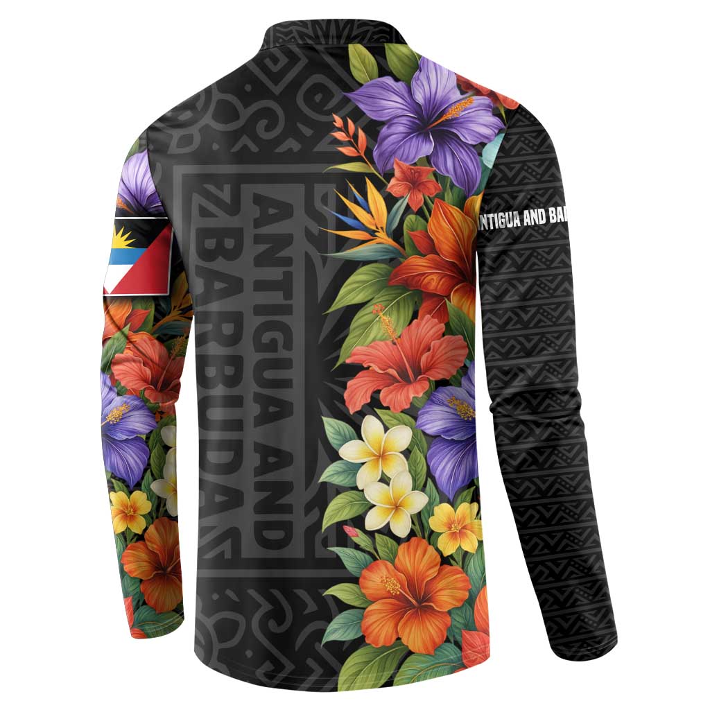 Antigua and Barbuda Floral Button Sweatshirt with Tropical Hibiscus with National Flag - Wonder Print Shop