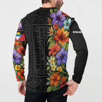 Antigua and Barbuda Floral Button Sweatshirt with Tropical Hibiscus with National Flag - Wonder Print Shop