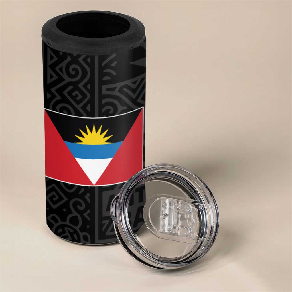 Antigua and Barbuda Floral 4 in 1 Can Cooler Tumbler with Tropical Hibiscus with National Flag - Wonder Print Shop