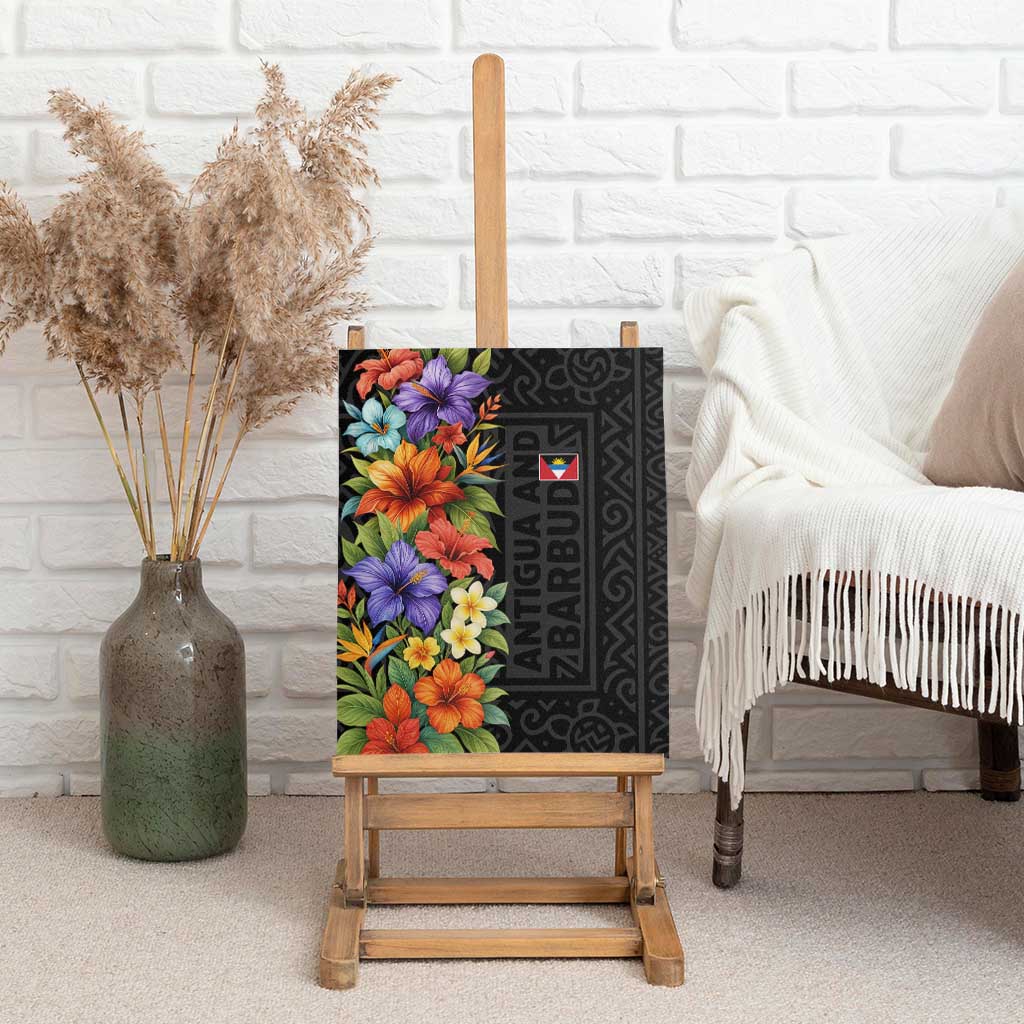 Antigua and Barbuda Floral Canvas Wall Art with Tropical Hibiscus with National Flag - Wonder Print Shop