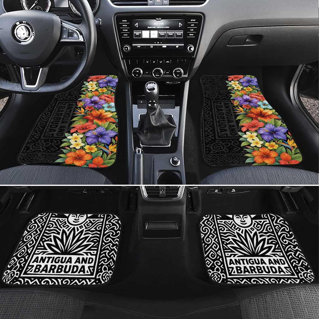 Antigua and Barbuda Floral Car Mats with Tropical Hibiscus with National Flag - Wonder Print Shop