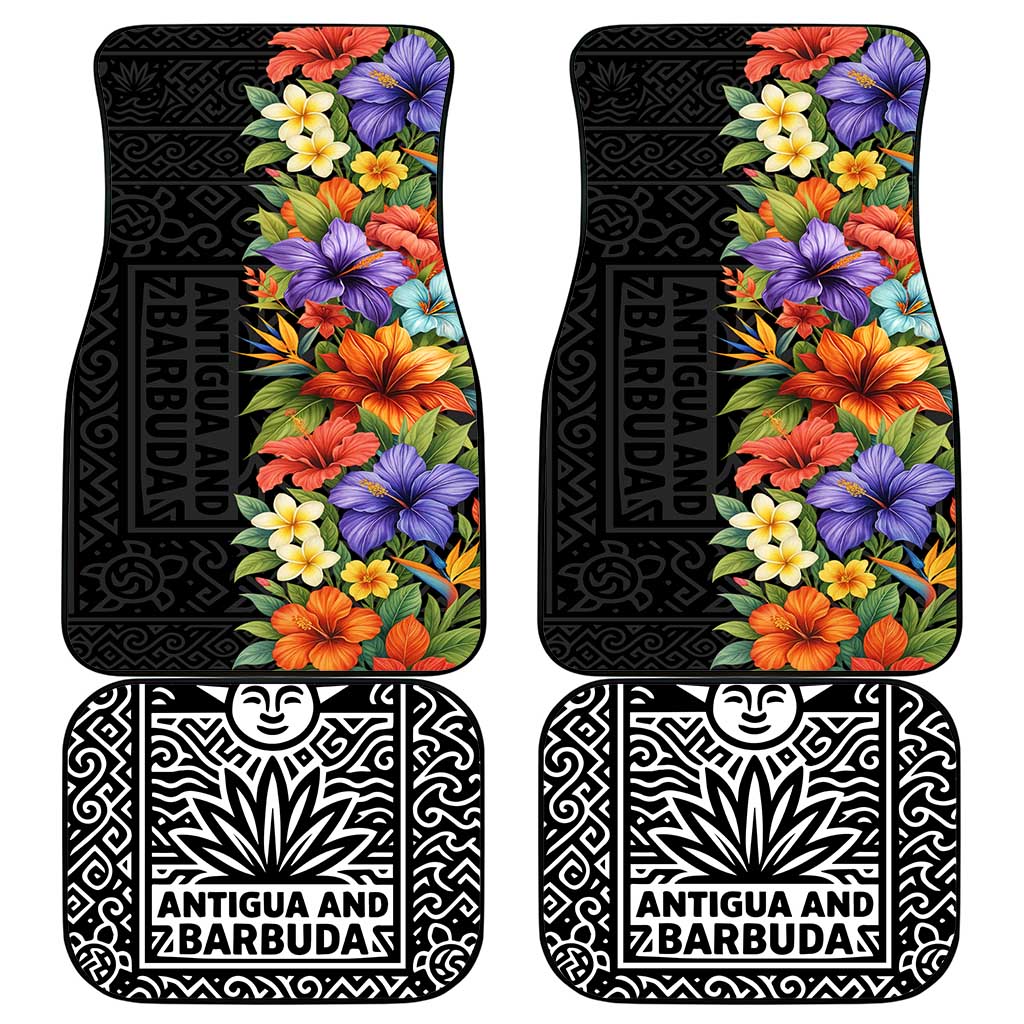 Antigua and Barbuda Floral Car Mats with Tropical Hibiscus with National Flag - Wonder Print Shop