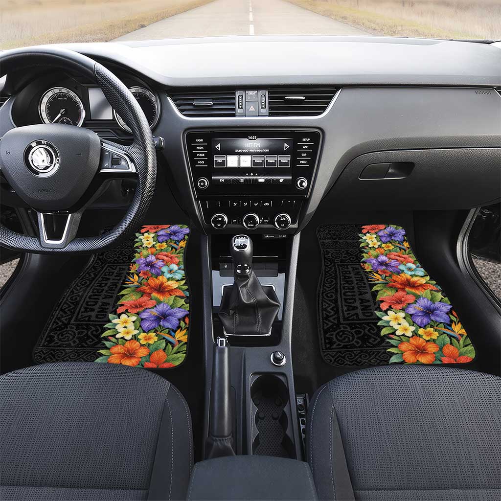 Antigua and Barbuda Floral Car Mats with Tropical Hibiscus with National Flag - Wonder Print Shop