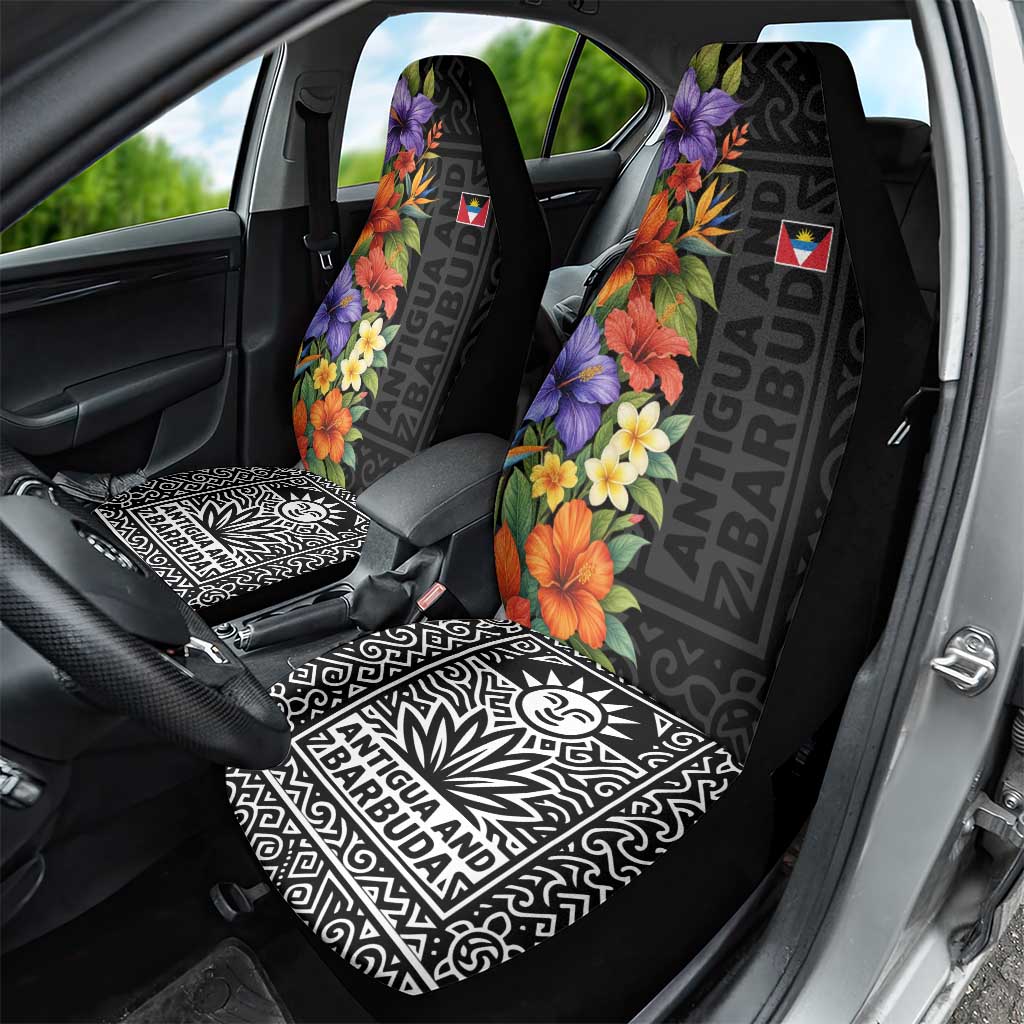 Antigua and Barbuda Floral Car Seat Cover with Tropical Hibiscus with National Flag - Wonder Print Shop