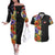 Antigua and Barbuda Floral Couples Matching Off The Shoulder Long Sleeve Dress and Hawaiian Shirt with Tropical Hibiscus with National Flag - Wonder Print Shop