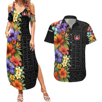 Antigua and Barbuda Floral Couples Matching Summer Maxi Dress and Hawaiian Shirt with Tropical Hibiscus with National Flag - Wonder Print Shop