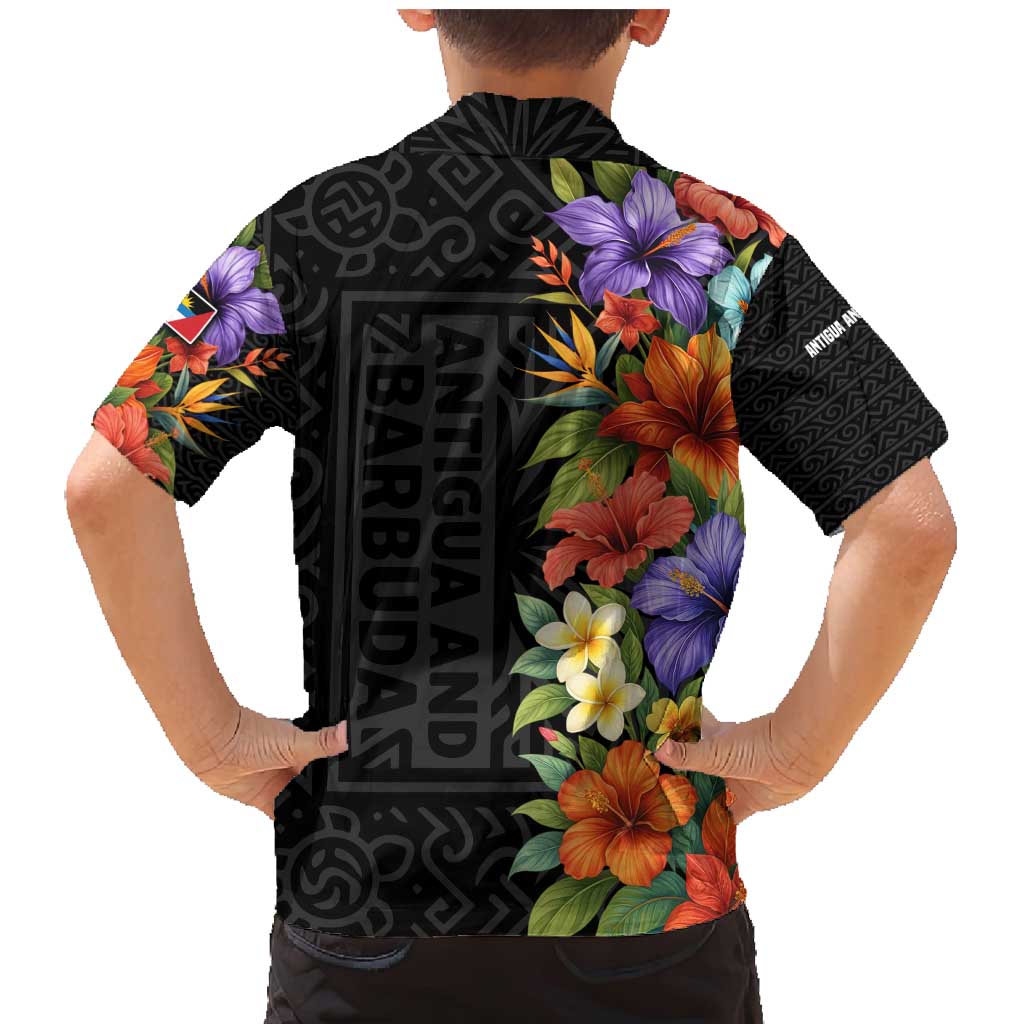 Antigua and Barbuda Floral Family Matching Mermaid Dress and Hawaiian Shirt with Tropical Hibiscus with National Flag - Wonder Print Shop