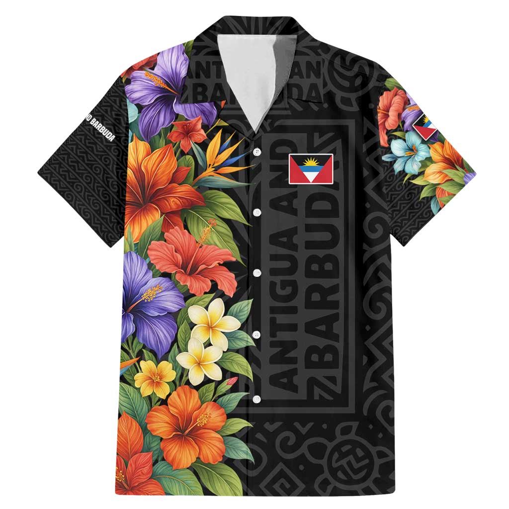 Antigua and Barbuda Floral Family Matching Mermaid Dress and Hawaiian Shirt with Tropical Hibiscus with National Flag - Wonder Print Shop
