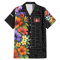 Antigua and Barbuda Floral Family Matching Mermaid Dress and Hawaiian Shirt with Tropical Hibiscus with National Flag - Wonder Print Shop
