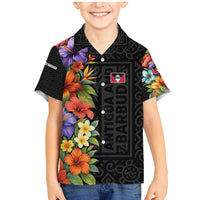 Antigua and Barbuda Floral Family Matching Mermaid Dress and Hawaiian Shirt with Tropical Hibiscus with National Flag - Wonder Print Shop