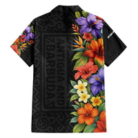 Antigua and Barbuda Floral Family Matching Off The Shoulder Long Sleeve Dress and Hawaiian Shirt with Tropical Hibiscus with National Flag - Wonder Print Shop