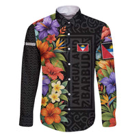 Antigua and Barbuda Floral Family Matching Off The Shoulder Long Sleeve Dress and Hawaiian Shirt with Tropical Hibiscus with National Flag - Wonder Print Shop