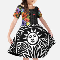 Antigua and Barbuda Floral Family Matching Off Shoulder Maxi Dress and Hawaiian Shirt with Tropical Hibiscus with National Flag - Wonder Print Shop