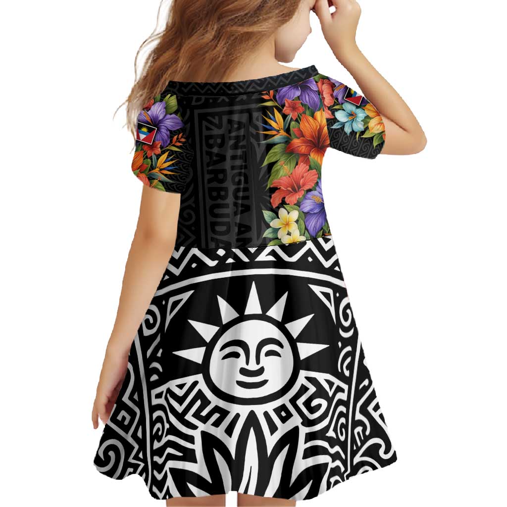 Antigua and Barbuda Floral Family Matching Off Shoulder Maxi Dress and Hawaiian Shirt with Tropical Hibiscus with National Flag - Wonder Print Shop