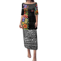 Antigua and Barbuda Floral Family Matching Puletasi and Hawaiian Shirt with Tropical Hibiscus with National Flag - Wonder Print Shop