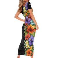 Antigua and Barbuda Floral Family Matching Short Sleeve Bodycon Dress and Hawaiian Shirt with Tropical Hibiscus with National Flag - Wonder Print Shop