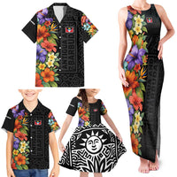 Antigua and Barbuda Floral Family Matching Tank Maxi Dress and Hawaiian Shirt with Tropical Hibiscus with National Flag - Wonder Print Shop