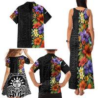 Antigua and Barbuda Floral Family Matching Tank Maxi Dress and Hawaiian Shirt with Tropical Hibiscus with National Flag - Wonder Print Shop
