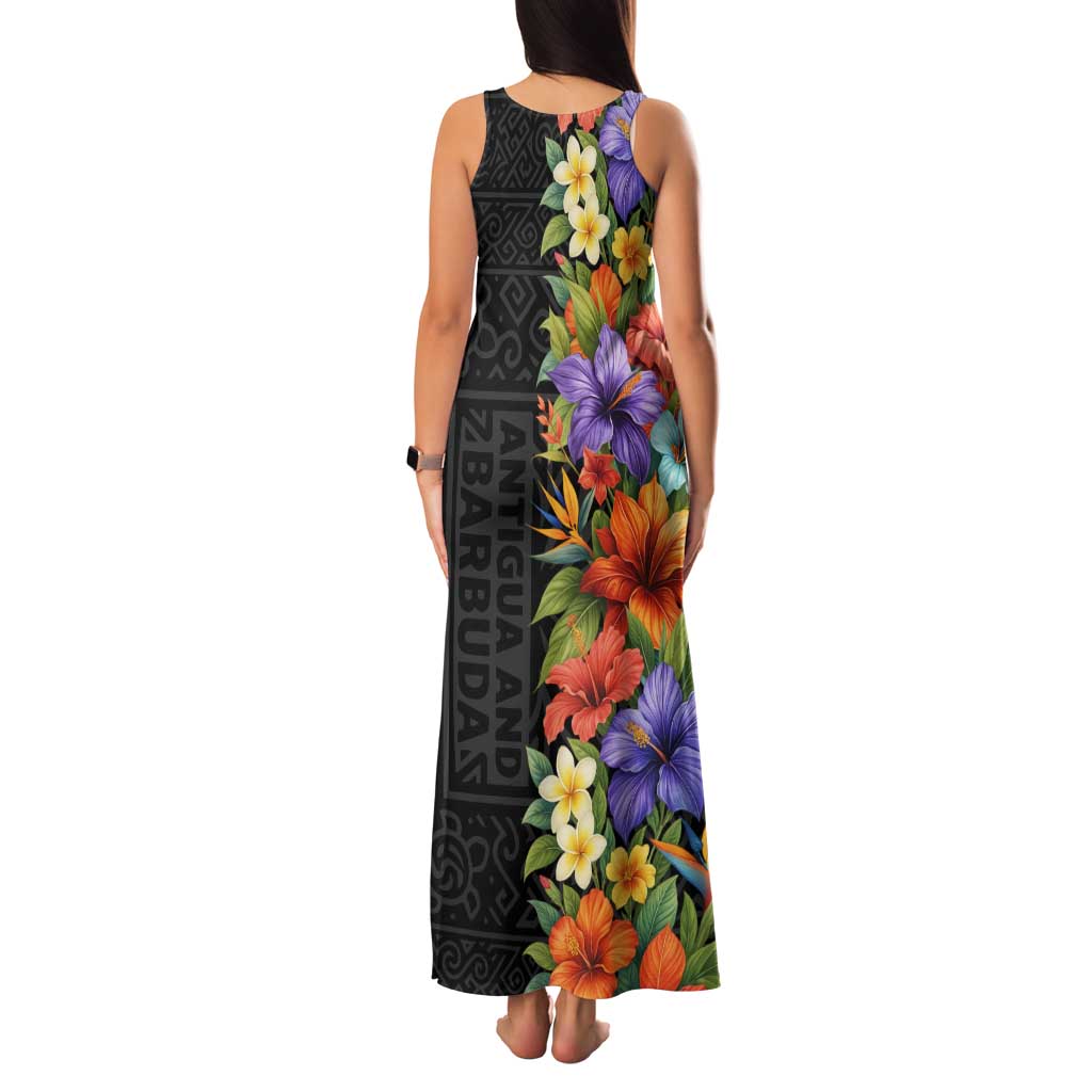 Antigua and Barbuda Floral Family Matching Tank Maxi Dress and Hawaiian Shirt with Tropical Hibiscus with National Flag - Wonder Print Shop