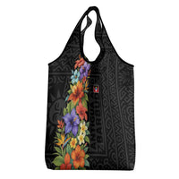 Antigua and Barbuda Floral Grocery Bag with Tropical Hibiscus with National Flag - Wonder Print Shop