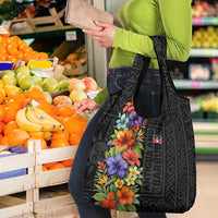 Antigua and Barbuda Floral Grocery Bag with Tropical Hibiscus with National Flag - Wonder Print Shop