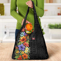Antigua and Barbuda Floral Grocery Bag with Tropical Hibiscus with National Flag - Wonder Print Shop