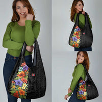 Antigua and Barbuda Floral Grocery Bag with Tropical Hibiscus with National Flag - Wonder Print Shop