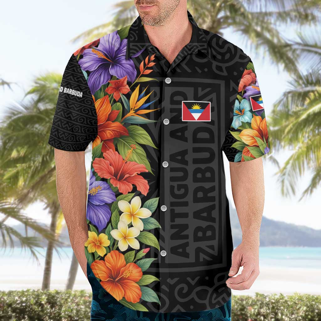 Antigua and Barbuda Floral Hawaiian Shirt with Tropical Hibiscus with National Flag - Wonder Print Shop