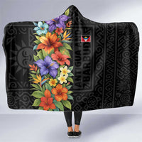 Antigua and Barbuda Floral Hooded Blanket with Tropical Hibiscus with National Flag - Wonder Print Shop