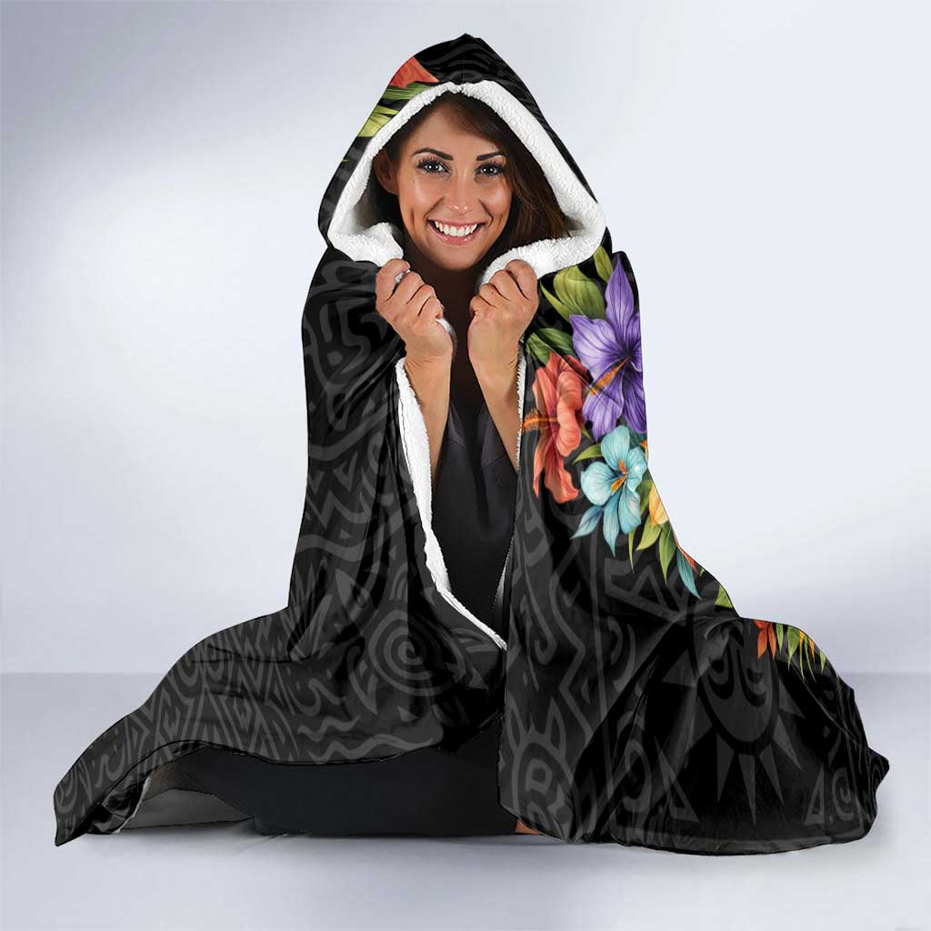 Antigua and Barbuda Floral Hooded Blanket with Tropical Hibiscus with National Flag - Wonder Print Shop