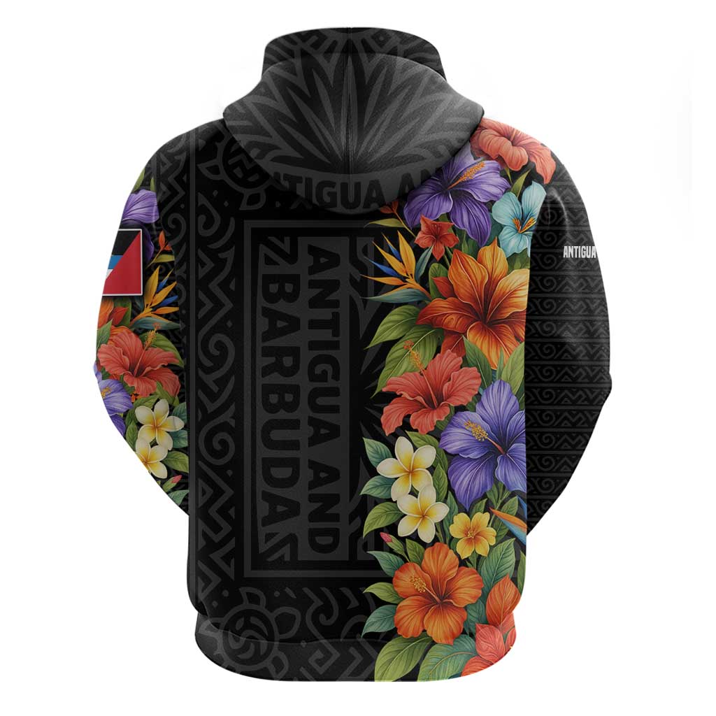 Antigua and Barbuda Floral Hoodie with Tropical Hibiscus with National Flag - Wonder Print Shop