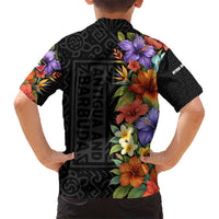 Antigua and Barbuda Floral Kid Hawaiian Shirt with Tropical Hibiscus with National Flag - Wonder Print Shop