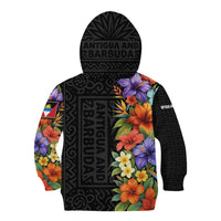 Antigua and Barbuda Floral Kid Hoodie with Tropical Hibiscus with National Flag - Wonder Print Shop