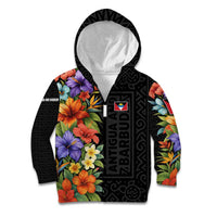 Antigua and Barbuda Floral Kid Hoodie with Tropical Hibiscus with National Flag - Wonder Print Shop