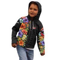 Antigua and Barbuda Floral Kid Hoodie with Tropical Hibiscus with National Flag - Wonder Print Shop